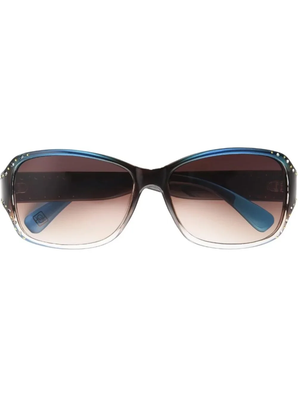 Stylish Women's Turquoise Studded Square Sunglasses with Blue Crystal Accents